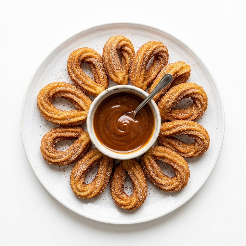 Warm Mexican Churros served on white round plate