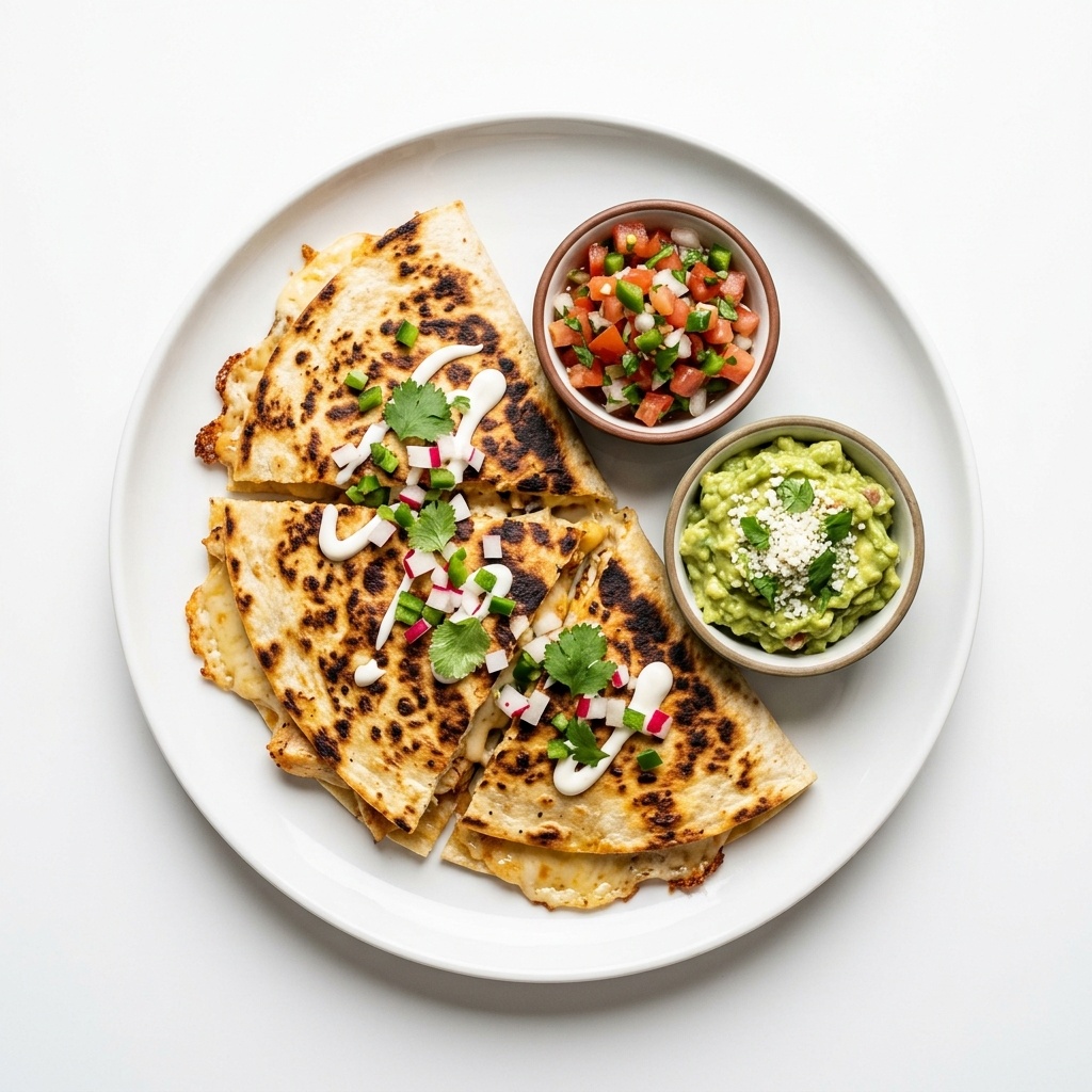 Crispy Quesadilla served on white round plate