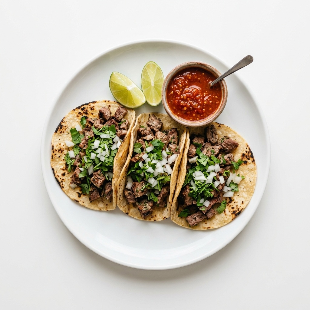 Chef's Tacos served on white round plate